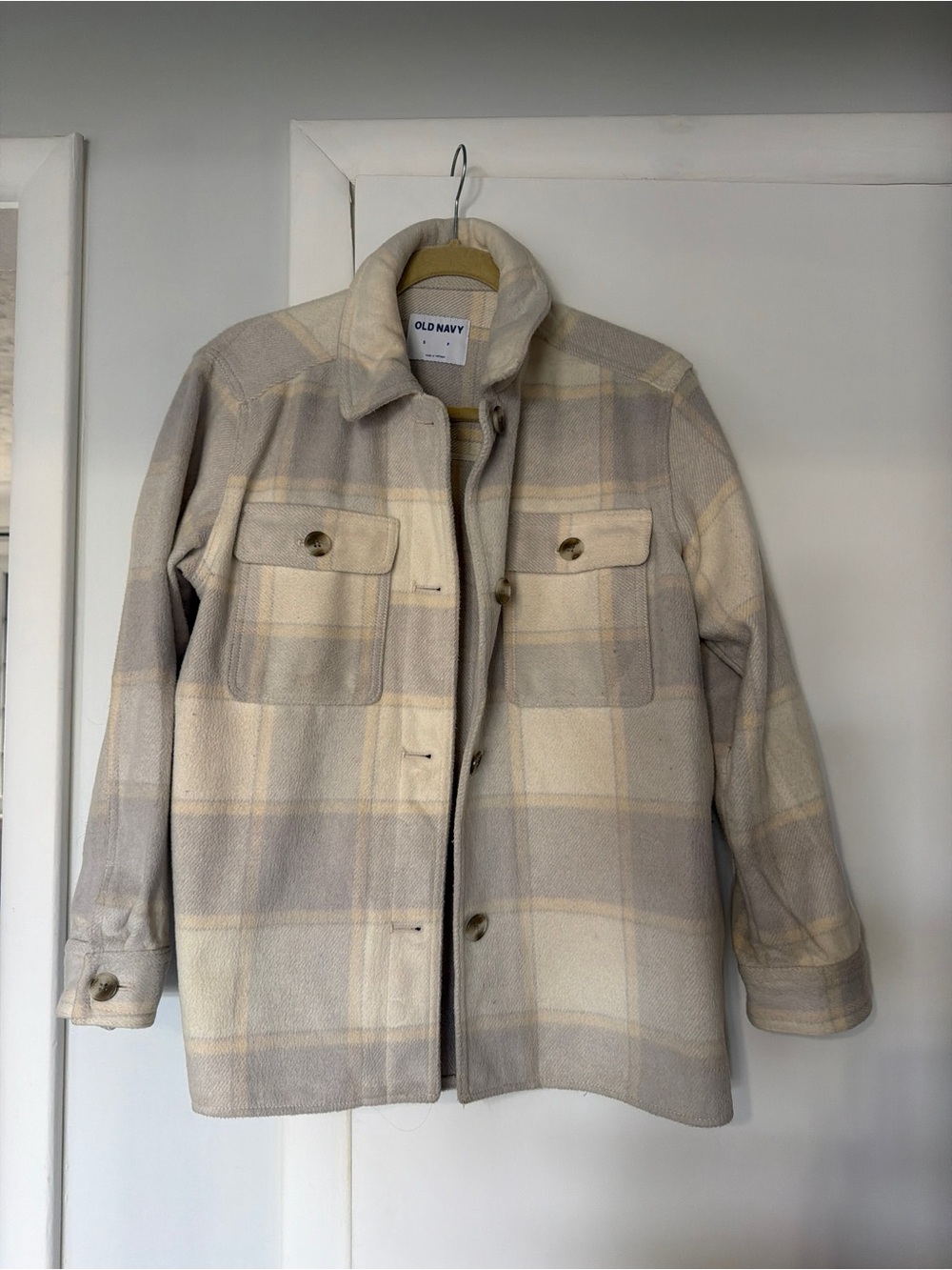 Old Navy Cream Beige Plaid Brushed Shirt Jacket Shacket Small